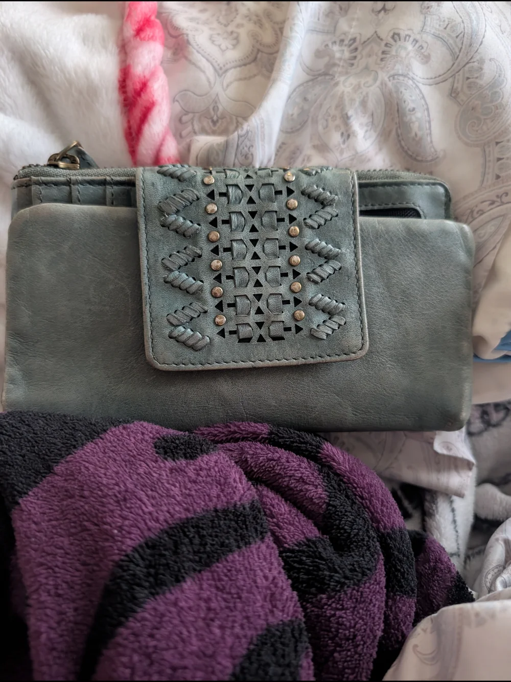 Woven Stud Accent Women's Wallet Clutch in Teal